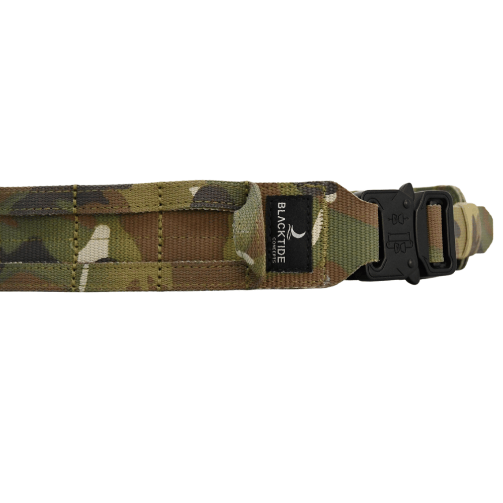 Tactical Belt with view on buckle and label - Blacktide Concepts Tactical Gear